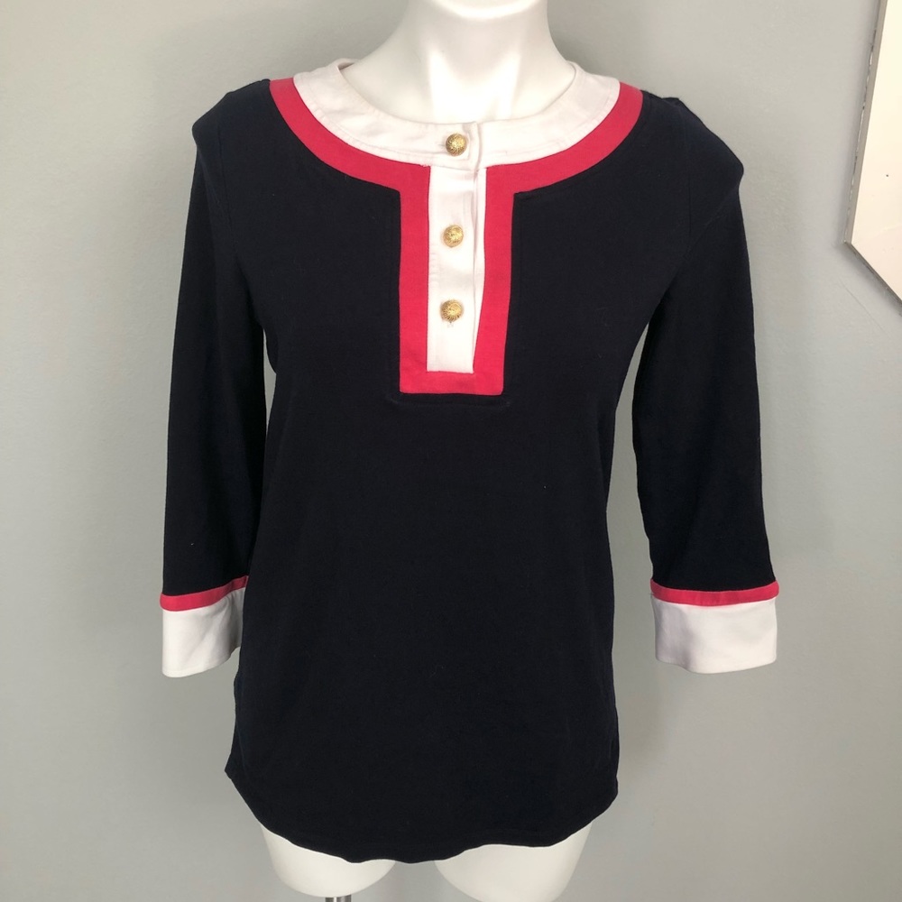 Talbot's navy, pink, white 3/4 sleeve top